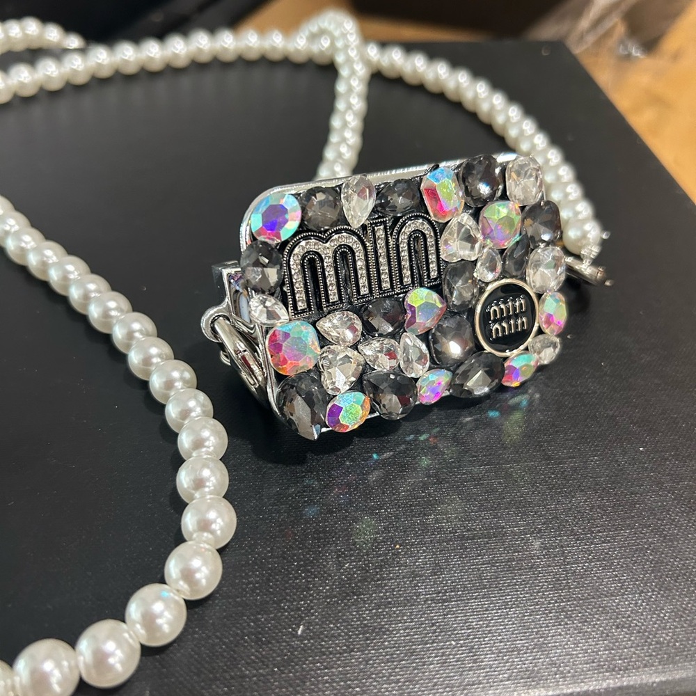 Elegant Silver and Black Beaded phone holder